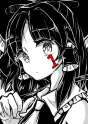 1girl absurdres ascot baba_(baba_seimaijo) baba_(pixiv3422465) bow gohei hair_bow hair_tubes hat highres monochrome red_eyes ribbon short_hair solo spot_color touhou-348902314d72b9d29e367f6313cae1ab.jpg