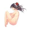 1girl ass back barefoot black_eyes bow breasts brown_hair choir_(artist) female fetal_position hair_bow long_hair nude ribbon sideboob simple_background solo touhou-c15b084d019cd116dc5a1367a786cf12.jpg