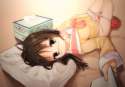 Konachan.com - 122663 book brown_hair glasses masturbation minakami_mai nichijou panties underwear yonggi.jpg