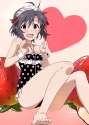 s - 2258296 - 1girl ahoge bare_shoulders barefoot black_eyes black_hair blush food fruit heart highres idolmaster kikuchi_makoto legs maid_he.png