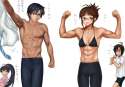 s - 2025122 - 1boy 3girls abs akizuki_ritsuko antenna_hair bikini black_bikini black_hair brown_eyes brown_hair clenched_teeth gachimuchi gan.jpg