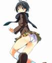 s - 176746 - 1girl antenna_hair black_scarf idolmaster kikuchi_makoto panties pantyshot scarf school_uniform simple_background solo taira_tsu.jpg