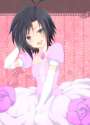 1052007 - _d 1girl antenna_hair black_hair blue_eyes choker dress elbow_gloves gloves hand_behind_head head_tilt idolmaster idolmaster_2 kikuchi_makoto looking_at_viewer ohlala open_mouth short_hair smile solo.jpg