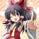 ;d brown_hair detached_sleeves female givuchoko japanese_clothes miko one_eye_closed open_mouth pointing smile touhou wink-b1e930f743dd1ea225f4316b46af1f24.jpg