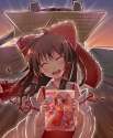 _d ^_^ backlighting bad_id blush bow brown_hair closed_eyes dabadhi detached_sleeves eyes_closed face hair_bow hair_ribbon hair_tubes head_tilt highres long_hair miko open_mouth ribbon smile solo tokyo_big_sig.png