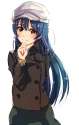 s - 2241820 - 1girl alternate_costume arm_behind_back black_skirt blue_hair blush brown_coat brown_eyes buttons casual coat hand_o.jpg