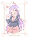 ^_^ ak_love animal_ears blazer bunny_ears closed_eyes crescent dress_shirt earmuffs eyes_closed lavender_hair long_hair mittens necktie open_mouth scarf shirt skirt smile solo thigh-highs thighhighs to.png