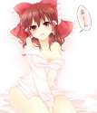 1girl _o bare_shoulders blush bottomless breasts brown_hair cleavage dress_shirt female hair_tubes haruki_5050 highres kneeling large_breasts long_hair looking_at_viewer naked_shirt no_bra no_pants off.jpg