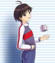 s - 304580 - 1girl antenna_hair blush brown_eyes brown_hair denim gift hand_in_pocket idolmaster jacket jeans kikuchi_makoto muhi11234 pants.jpg