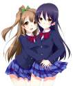 s - 2186063 - 2girls bow brown_hair hair_bow hug jacket kurono_yuzuko long_hair long_sleeves looking_at_viewer love_live!_school_i.jpg