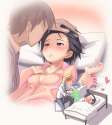 s - 1230318 - 1boy 1girl artist_request basin bed black_eyes black_hair blush bottle chair chest_of_drawers dreaming fever hand_on_another's_.jpg