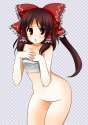 1girl bad_id blush bottomless bow brown_hair collarbone female flat_chest hair_bow izumi_minami loli long_hair navel no_panties no_pussy ponytail red_eyes sarashi solo touhou underwear underwear_only-4.jpg
