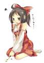 1girl ahoge black_eyes black_hair detached_sleeves female hair_ribbon kneeling pochi-t pochi_t pointing ponytail ribbon solo touhou-c8e8d5146c122c8d94e277c32edfaffc.jpg