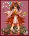 !_ 1girl alcohol anger_vein ascot bow brown_hair carrot detached_sleeves female food gohei hair_bow hair_tubes open_mouth potato red_eyes sake spring_onion standing tomato touhou uma_(ninjin_misaki) vegetable-.jpg