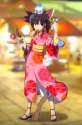 (9) 1girl black_hair bottle bow candy_apple chocolate chocolate_banana cotton_candy dango fan female fish food full_body gun hair_bow hair_tubes highres japanese_clothes kimono leon_(mikiri_hassha) leon_7 long.jpg