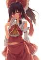 _ 1girl ascot black_hair bow detached_sleeves hair_bow hair_tubes highres holding ibuki_notsu long_hair looking_at_viewer midriff navel ofuda red_eyes solo touhou-efa8e0045976c8608d676a4387ddfa86.png