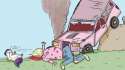 37955 - Artist-CarniviousDuck beated blood bloody broken_limbs broken_weggies bruised car_crash crash fluffy_survied grassy_field hugboxer pink_hug_box_mobile questionable rarity_fluff smoke tears thrown_thru.jpg