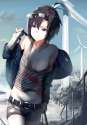 s - 2226875 - 1girl absurdres antenna_hair belt black_hair hews_hack highres idolmaster kikuchi_makoto purple_eyes short_hair solo striped_ta.jpg