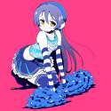 s - 2222499 - 1girl arm_support bare_shoulders blue_hair cheerleader crop_top elbow_gloves gloves headphones karaagetarou kneeling.png