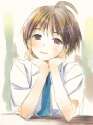 1201086 - 1girl black_hair chin_rest idolmaster kikuchi_makoto necktie short_hair smile solo traditional_media yuuki_keisuke.png