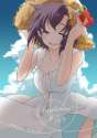 s - 1243647 - 1girl black_hair closed_eyes cloud collarbone dress flower hat idolmaster kikuchi_makoto name_row open_mouth short_hair sky sle.jpg