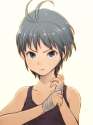 s - 1287575 - 1girl ahoge bandages bare_shoulders black_hair blue_eyes blush chiaki_rakutarou idolmaster kikuchi_makoto short_hair solo tank_.jpg
