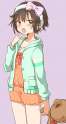 1953312 - 1girl antenna_hair black_hair headband hood hoodie idolmaster kikuchi_makoto looking_at_viewer loungewear mcyu open_clothes open_hoodie purple_eyes short_hair simple_background yawning.jpg