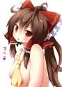 1girl _p _q beni_shake blush breasts brown_hair female hair_tubes long_hair loose_necktie necktie nipples red_eyes simple_background solo tongue tongue_out topless touhou translation_request white_back.jpg
