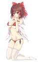1girl _3 alternate_costume bare_shoulders belly bikini blush body_blush border breasts brown_hair cleavage detached_sleeves erect_nipples female from_side full_moon groin hair_tubes hands_together high.jpg