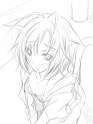 s - 868383 - 1girl animal_ears antenna_hair bare_shoulders blush cat_ears cat_tail downblouse ears_down from_above graphite_(medium) idolmast.jpg