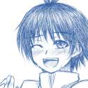 s - 653989 - 1girl absurdres antenna_hair blue blush highres idolmaster kikuchi_makoto monochrome one_eye_closed short_hair simple_background.jpg