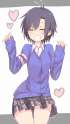 1664290 - 1girl antenna_hair banned_artist black_hair cardigan closed_eyes ekusiregaia grin heart idolmaster kikuchi_makoto plaid short_hair skirt sleeves_past_wrists smile solo.png