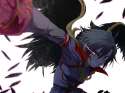 1875899 - 1girl ahoge belt black_hair black_wings foreshortening glowing glowing_eye idolmaster kikuchi_makoto kyouno motion_blur short_hair wings.jpg