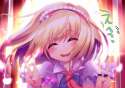 1girl ^_^ amiscia amisu blonde_hair double_v eyes_closed female hairband open_mouth round_teeth short_hair smile solo teeth touhou upper_body v-b9bcd54e1271f1571405109d0f251ef2.jpg