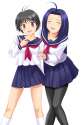 s - 181277 - 2girls ahoge antenna_hair black_hair black_legwear blue_hair blush brown_hair closed_eyes grey_eyes idolmaster kikuchi_makoto kn.jpg