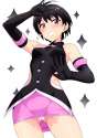 s - 2110385 - 1girl arm_up bare_shoulders black_gloves black_hair commentary_request earrings elbow_gloves gloves happy_birthday highres hip_.jpg