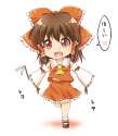_d ascot bangs blouse blush bow brown_hair chibi detached_sleeves frilled_skirt frills full_body gohei hair_bow hair_tubes haruki_5050 highres mary_janes midriff open_mouth outstretched_arms red_eyes red_skirt.jpg