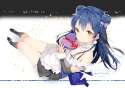 s - 2106833 - 1girl alternate_hairstyle anmi apron bare_shoulders blue_hair blush brown_eyes detached_sleeves double_bun dress hai.jpg