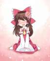 1girl ^_^ ascot bare_shoulders blush bow brown_hair closed_eyes detached_sleeves flower hair_bow hair_flower hair_ornament hair_tubes hammer_(sunset_beach) long_hair open_mouth skirt skirt_set sleeves_past_wri.jpg