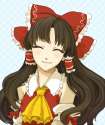 1girl ^_^ ahoge ascot bangs bare_shoulders blush bow brown_hair checkered checkered_background detached_sleeves dress_shirt eyelashes eyes_closed face female frills hair_bow hair_tubes happy japanese_clothes l.jpg