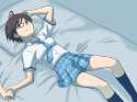 s - 995560 - 1girl black_hair brown_eyes glasses idolmaster kikuchi_makoto lying rough_time_school school_uniform short_hair solo sv.jpg