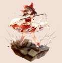 _d 1girl _d bow detached_sleeves frills gohei hair_bow hair_ornament hair_ribbon hair_tubes holding mary_janes ninjinshiru ofuda open_mouth ribbon ribbon-trimmed_sleeves ribbon_trim shoes smile solo tagme touh.png