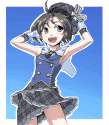 708704 - 1girl armpits black_eyes black_hair gloves hat idolmaster idolmaster_2 kikuchi_makoto maru_(sara_duke) oekaki plaid schoolish_girl_(idolmaster) solo.png