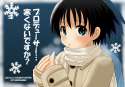 s - 813457 - 1girl black_hair blue_eyes coat idolmaster kikuchi_makoto kotobuki_maimu scarf short_hair solo translated.jpg