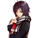 1043571 - 1girl finger_to_mouth idolmaster index_finger_raised kikuchi_makoto papanda64 purple_eyes purple_hair scarf short_hair simple_background smile solo white_background.jpg