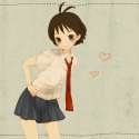 s - 718098 - 1girl antenna_hair bad_id black_eyes black_hair hands_on_hips heart idolmaster kikuchi_makoto mizutamako necktie short_hair skir.jpg