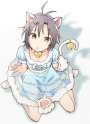1802966 - 1girl animal_ears antenna_hair bad_id bell black_eyes black_hair blue_dress cat_ears cat_paws cat_tail dress from_above idolmaster jingle_bell kemonomimi_mode kikuchi_makoto looking_at_viewer paws short_hair.jpg