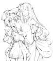 s - 2282632 - 2girls bare_shoulders blanc blush breast_envy breasts fur_trim gebyy-terar hat large_breasts long_hair monochrome multiple_girl.jpg