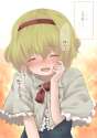 1girl blonde_hair blush capelet closed_eyes confession crying hairband happy_tears pov short_hair solo tears translated fujisaki_hikari touhou-b95c9586a5714d78b8e6b713e4e1a3c7.jpg