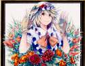 1girl blonde_hair blue_eyes female fingerless_gloves flower gloves smile solo tami touhou traditional_media-f5e2ba5637bc3cae28807aaf79af0d20.jpg